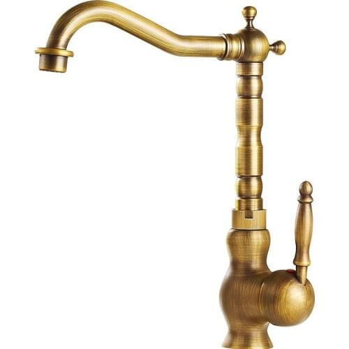 Vintage Retro Antique Brass Kitchen Wet Bar Bathroom Vessel Sink Faucet Swivel Spout Mixer Tap Single Hole One Handle mnf014