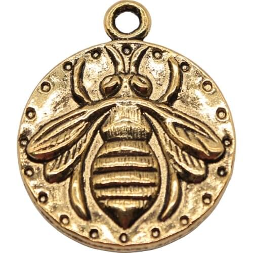 WYSIWYG 4pcs 24x20mm Round Bee Charm Pendants Antique Gold Antique Silver Color Queen Bee Charm Double Sided Bee Pendants