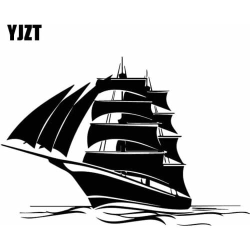 YJZT 18.2CM*12.4CM Lift The Sail Boat Ship Momentous Vinly Decal Art Car Sticker Beautiful Wave Black/Silver C27-0422