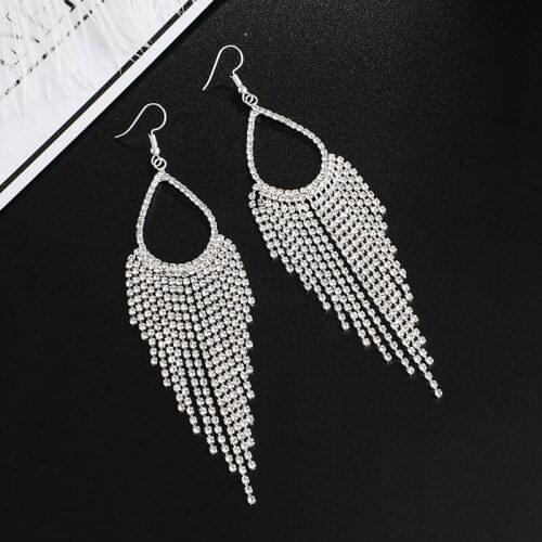 Women clear Crystal Long Tassel Drop Dangles rhinestone Earrings Female Water Drop Dangling Earring Statement Jewelry E620