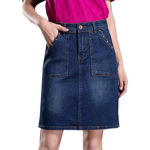 Women Denim Skirt Vintage Button High Waist Pencil Blue Slim Female Skirts Plus Size Ladies Office Sexy Mini Jeans Skirts Y226