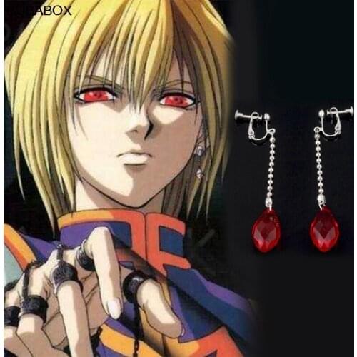 1 Pair Anime Hunter X Hunter Kurapika Earring Stud Dangle Cosplay Prop Handmade Red Earring