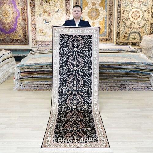 Yilong 2.5'x8' Blue Classic Hallway Silk Rug Runner Handmade Lobby Carpet (YJH106B)