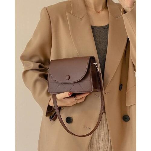 2021 Spring Womens Fashion Flap Crossbody Bags PU Leather Small Square Bag Casual Retro Shoulder Messenger Bag Small Handbags