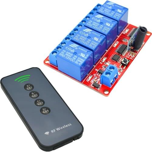 4CH Relay Wireless Remote Control Switch Black with 10-30m Distance Receiver