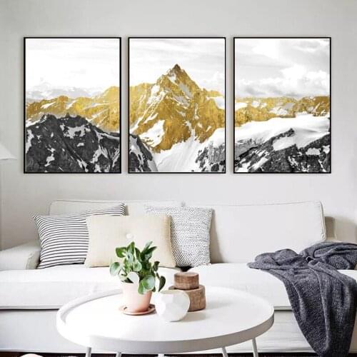Abstract Geometric Mountain Landscape Wall Art Canvas Painting Golden Mountain Art Poster Living Room Print Wall Picture
