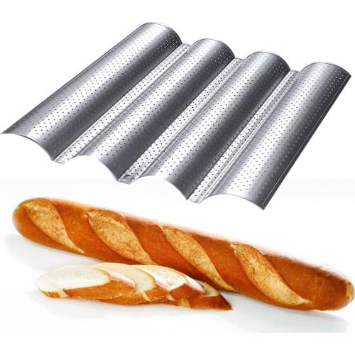 Non-stick Baguette Pan French Bread Baking Mold 4 Wave Loaves Loaf Bake Mold Toast Cooking Bakers Bread Molding Tray Tools