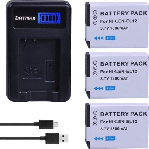Batmax 3PCS EN EL12 EN-EL12 Battery akku +LCD USB Charger for Nikon Coolpix S9700 S9500 S9400 S9300 S9100 S8200 S8100