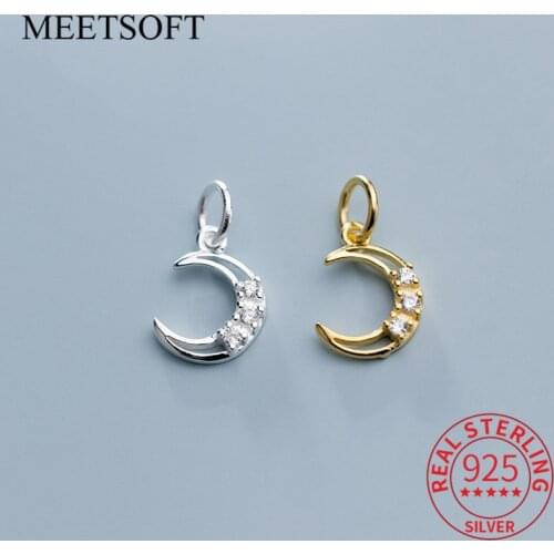 MEETSOFT Trendy 925 Sterling Silver Moon Hollow Zircon Charms DIY Handmade Fine Jewelry Necklace Deocration Accessory