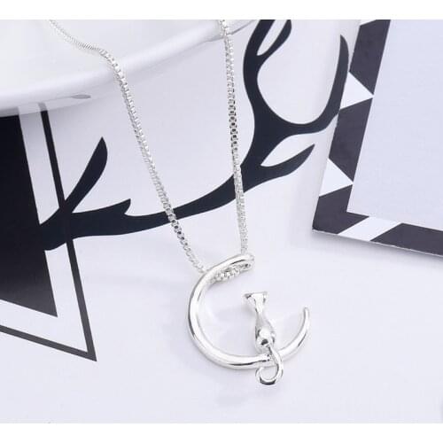 Pure 925 Sterling Silver Cat Charm Pendant Necklaces for Women New Fashion Jewely Small Chokers Necklaces Fine Jewelry