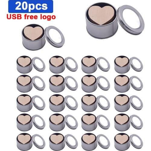 20pcs/lot Free Logo walnut wooden heart + gift box USB 2.0 flash drive creative pendrive 16GB 32GB 64GB memory Photography Gift