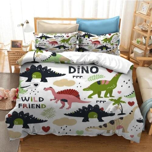 Cartoon Dinosaur 3D Printed Bedding Set Duvet Covers Pillowcases Comforter Bedding Set Bedclothes Bed Linen(NO Sheet)