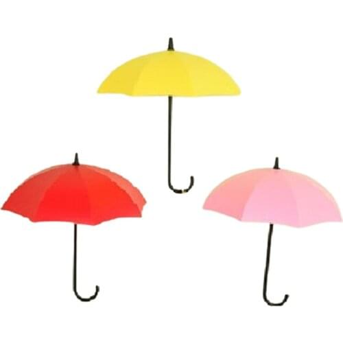 3pcs/Set Self-adhesive Kitchen Hooks Cute Umbrella Wall Mount Key Holders Wall Hook Coat Hat Hanger Organizer Durable Gift Beige