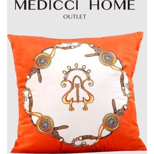 Medicci Home Soft Velvet Throw Pillow Case Classical Orange Knight Saddle Carriage Letter H Style Cushion Cover Elegant Noble