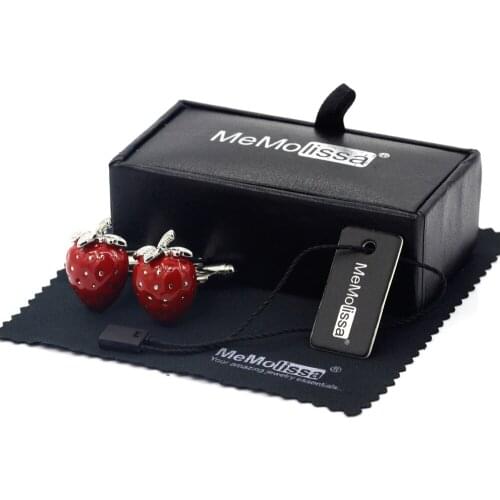 MeMolissa Display Box Cufflinks Cute Strawberry Cufflinks Silver with Red Enamel Mens Wedding Cufflinks Free Tag & Wipe Cloth