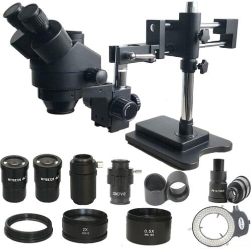 3.5X-180X Double Boom Zoom Simul Focal trinocular stereo Microscope 0.5X 2.0X Objective lens Soldering PCB repair tools rework