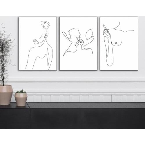 Minimalist Abstract Lines Nude Smok Woman Canvas Painting Wall Art Nordic Posters and Prints Wall Pictures for Living Room Decor