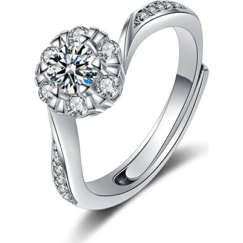 Fashion Flower Ring Silver Plated Exquisite Zircon Opening Adjustable Ring Womens Engagement Ring Wedding Jewelry Accessories