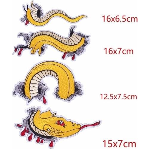 Cartoon Embroidered Dragon Patch DIY Four Joining Together Sewing Iron On Patches For Clothing Yellow Accessory Sticker