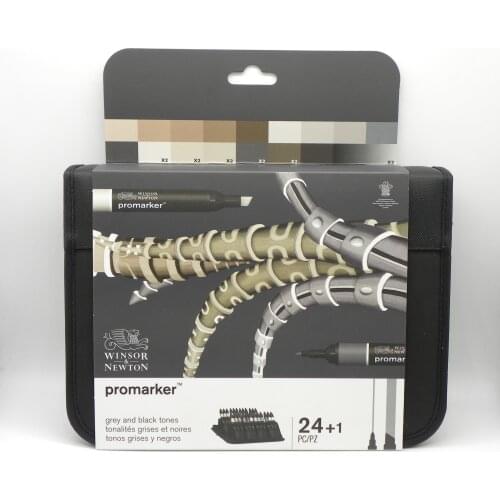 Winsor & Newton Promarker Set 24 Colors Grey and Black Tones Alcohol-based Art Markers