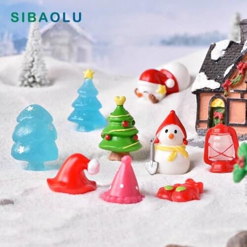 New Christmas Hat Tree Lamp Snowman Resin Figurine Cartoon Model Home Decor Miniature Fairy Garden Decoration Accessories Modern