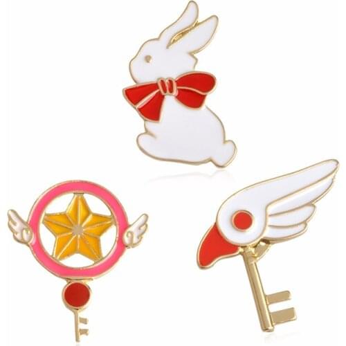 Card Captor Sakura Scepter Rabbit Cute Cartoon Pins Hard enamel lapel pins Badges Brooch Jacket Accessories Card Captor Jewelry