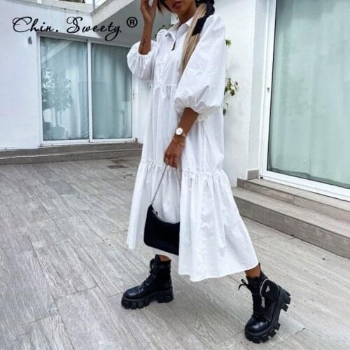 Shirt Dress 2021 Women Summer Button Oversize White Long Womens Midi Dresses Half Sleeve Clothing Vestidos Clothes For Women