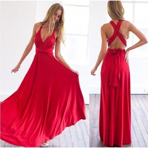 Sexy Women Multiway Boho Maxi Club Red Dress Bandage Long Dress Party Bridesmaids Infinity Wrap Convertible Robe Longue Femme