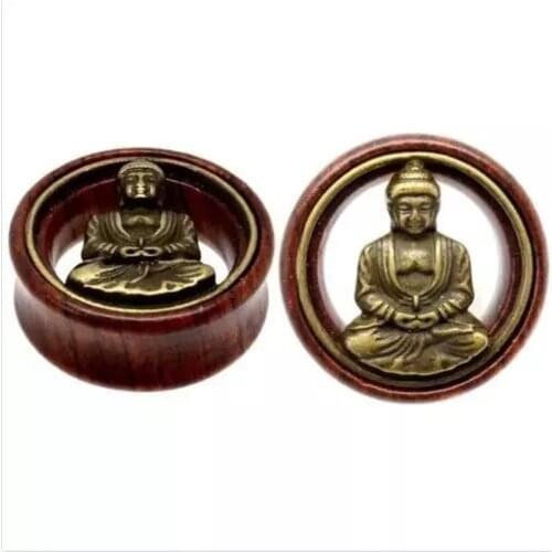 2PCS Fashion Wood figure of Buddha Ear Expansion Ear Plug Tunnel Ear Stretcher Expander Gauges Body Piercing Jewelry Gift