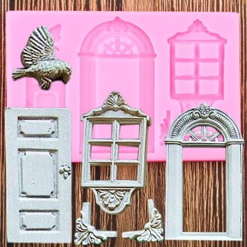 Door Window Cake Border Silicone Mold Birds Fondant Mould Cake Decorating Tools Chocolate Gumpaste Candy Clay Moulds
