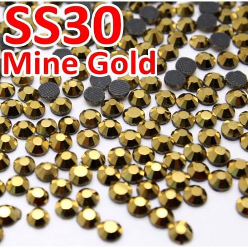 SS30 6.4-6.6mm,288pcs/Bag Aurum Mine Gold DMC Glass Hot Fix FlatBack Rhinestones,machine cut iron-on garment crystals stones
