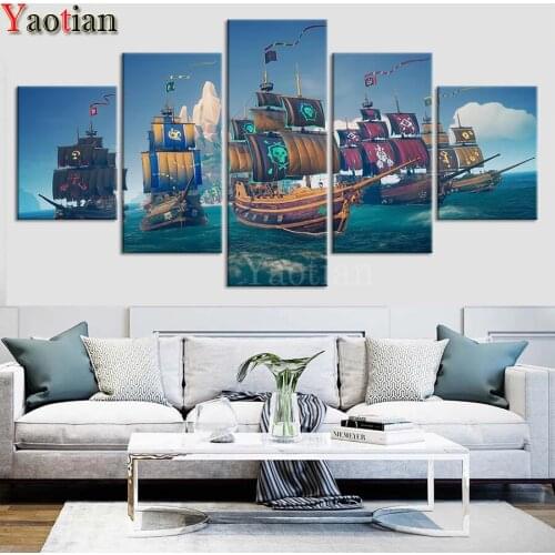 Rhinestones Embroidery Pirates of the Caribbean Handcraft Cross Stitch 5 Pieces Diy Diamond Painting Full Round Home Decor