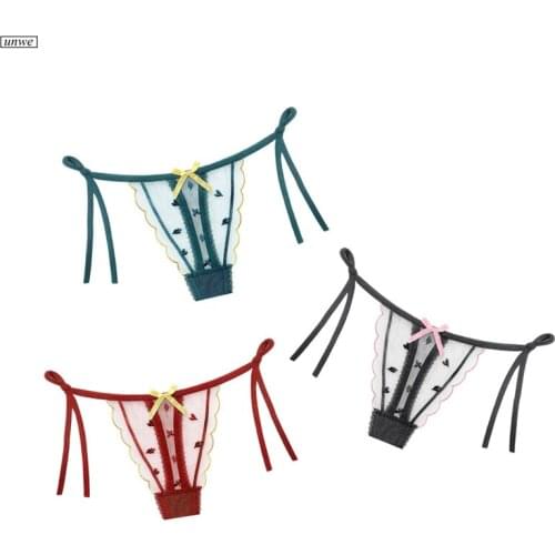 Cute Lolita Thong Japanese Girl Soft Transparent Underwear Jacquard Tulle Breathable Strappy G-string