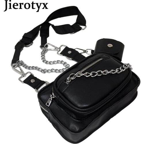 JIEROTYX 2021 Solid Black Women Messenger Bags Gothic Style Female Shoulder Bags Chains Versatile Concise Fashion Brands Designs
