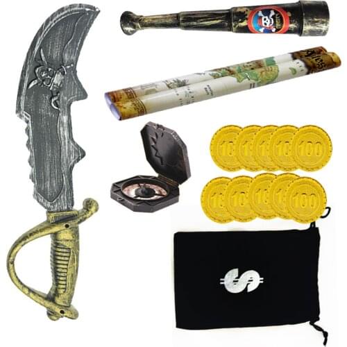Umorden Kids Child Corsair Pirate Knife Treasure Map Gold Coin Telescope Compass Simulation Toy Weapon Props Set