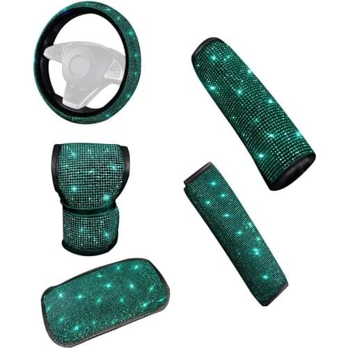 Universal Crystal Steering Wheel Cover Rhinestone Car Interior Decoration Handbrake Gear Cover Shoulder Protector Armrest Pad