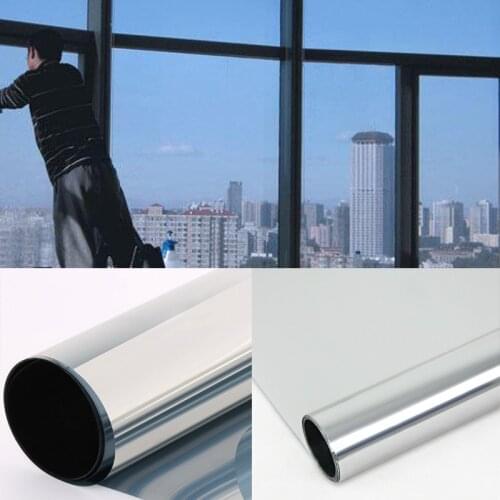 50*100cm Waterproof Silver Window Film One Way Mirror UV Rejection Stickers Insulation Privacy Home Office Window Decoration