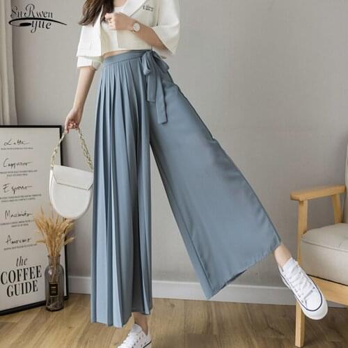 Plus Size High Waist Pants Hakama Casual Wide Leg Pantalones Spring Summer New Style Korean Women Pleated Chiffon Trousers 15888