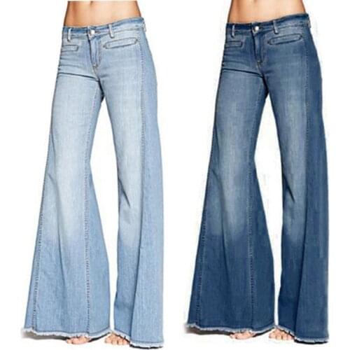 Womens Jeans Slim Slimming Stitching Fringed Flared Jeans