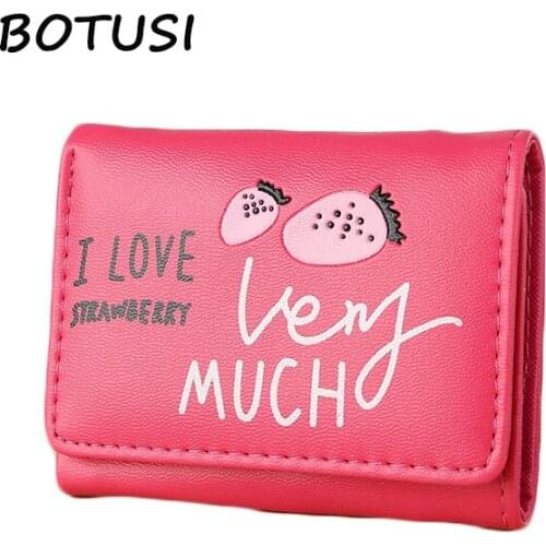 BOTUSI Carton Strawberry 2018 New Woman Wallet Small Hasp Coin Purse Mini Leather Clutch Card Holder Candy Ladies Purse Fashion