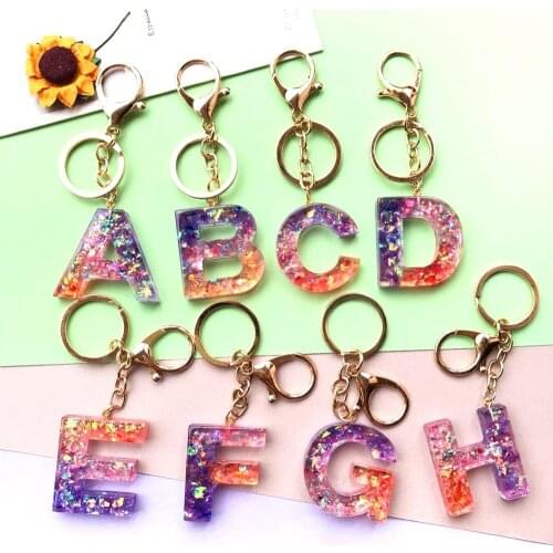 1PC Keyring English Letter Keychain 26 English word Glitter Resin A TO Z Handbag Charms for Woman