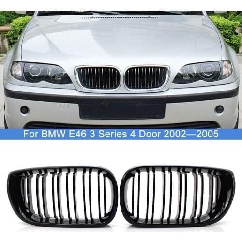 2Pcs Gloss Black Car Front Bumper Hood Kidney Grilles Double Slat Racing Grill Replacement For BMW 3 Series E46 4 Door 2002-2005