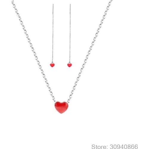 2019 Bridal Jewelry Sets 925 Sterling Silver Red Heart Earrings Necklaces for Women Wedding Jewelry Statement Bijoux