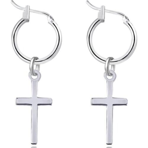 2021 Fashion Unisex Cross Star Lightning Hoop Earrings Men Gothic Titanium Steel Triangle Geometry Punk Multiple Street Jewelry