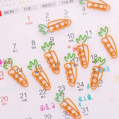 6pcs Creative Kawaii Carrot Shaped Metal Paper Clip Pin Bookmark Stationery School Office Supplies Decoration 32CB