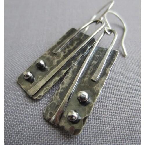 925 STERLING SILVER ANTIQUE LOOKING HAND İŞLEMESİ WOMENS EARRINGS