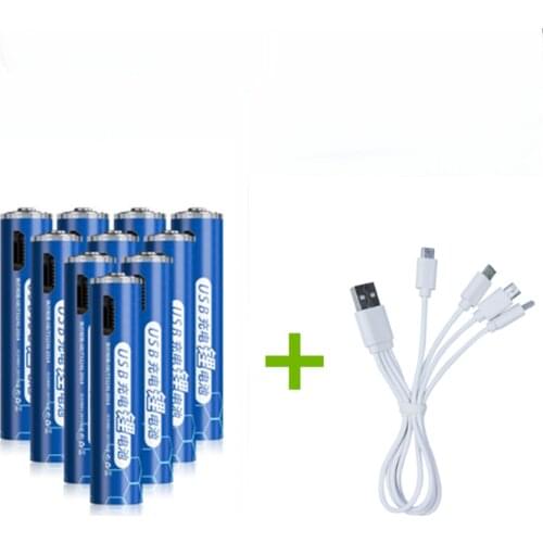 10PCS New original 1.5V 1000mWh AAA rechargeable battery USB lithium rechargeable battery with Micro USB cable for fast charging