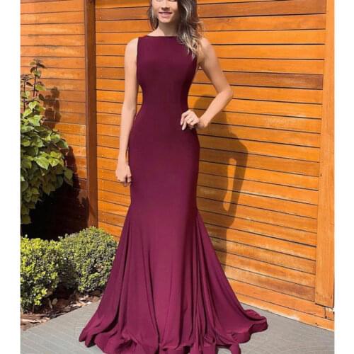 Burgundy satin sexy communion dresses Evening Dress prom party Robe De Soiree longue Formal Dress simple robe de soiree backless