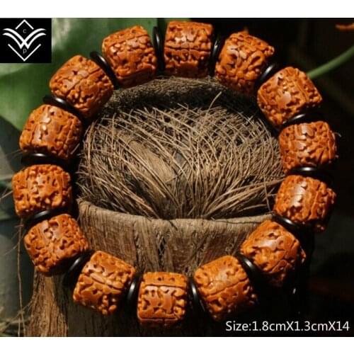 Rudraksha Bodhi 5 Segment Barrel Fine Work Buddha Beaded Bracelet