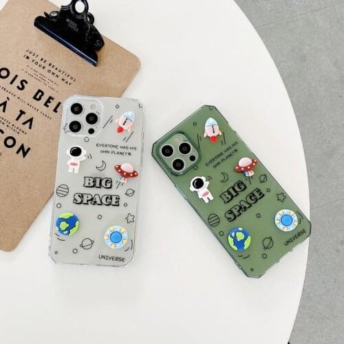 Phone Case Cover For iPhone 7 8 Plus SE 2020 11 12 Pro Max X XR XS Max 3D Cartoon Spaceship Astronaut Clear TPU Soft Skin